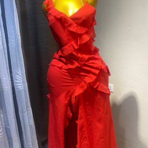 Red Satin Slip Maxi Dress