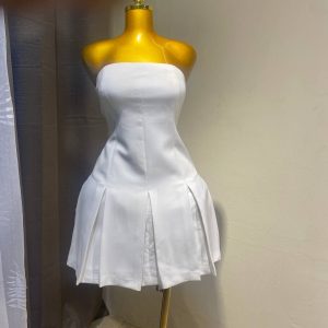 White Ruffle Detail Satin Dress